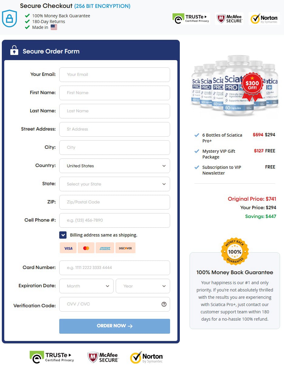 Sciatica Pro+ Checkout page